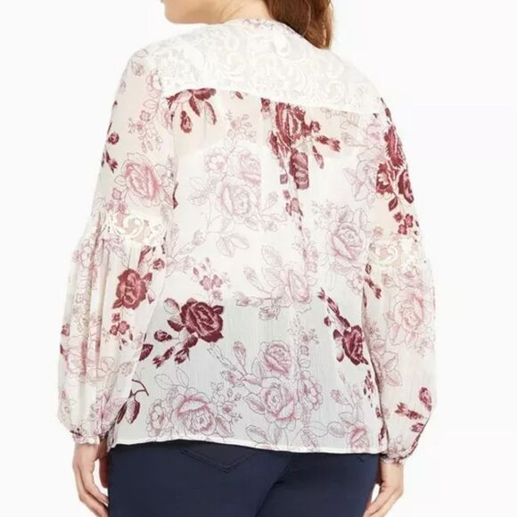 Torrid Floral Print Chiffon Lace Inset Top – White M/L - Picture 10 of 12